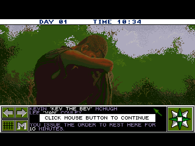 Lost Patrol (Amiga) screenshot: Giving small rests of 10-20 mins but more often improves your men's stats.