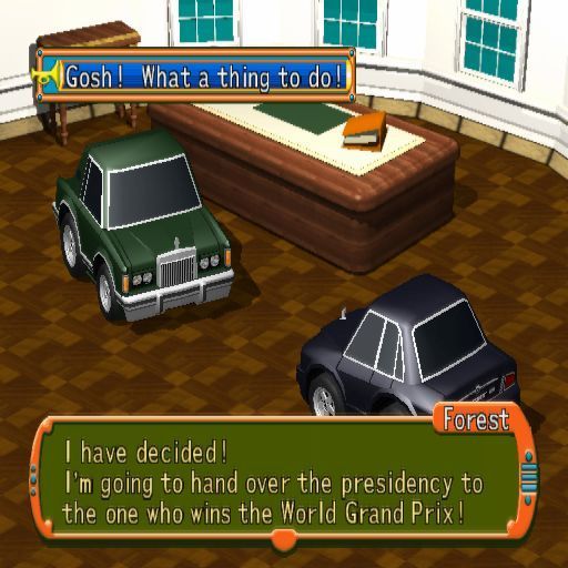 Road Trip (PlayStation 2) screenshot: The Adventure starts with a short animated sequence. Here's the president having his great idea.