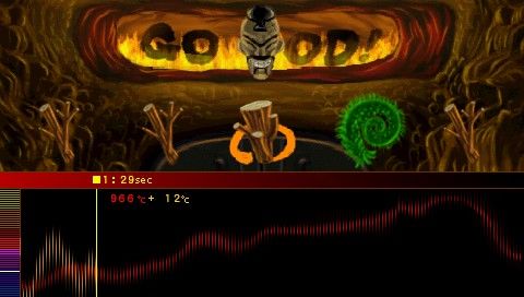 WTF: work time fun (PSP) screenshot: Hell Pottery - keep the temperature in the kiln at a certain level for 10 minutes to make a good pot