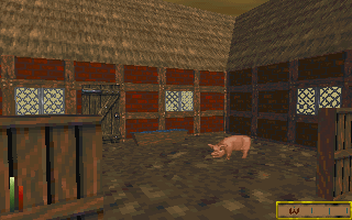 The Elder Scrolls: Chapter II - Daggerfall (DOS) screenshot: A pig and trough