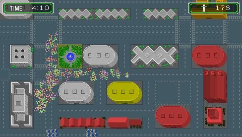 WTF: work time fun (PSP) screenshot: Demonstration Roundup - gather a big crowd for demonstration and avoid the police