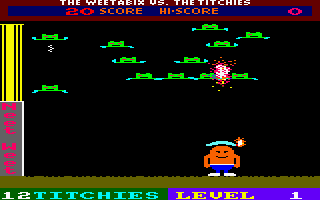 Weetabix Versus the Titchies (Amstrad CPC) screenshot: Both been hit.
