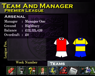 F.A. Manager (PlayStation) screenshot: Team and manager overview