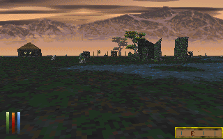 The Elder Scrolls: Chapter II - Daggerfall (DOS) screenshot: A shack and some ruins