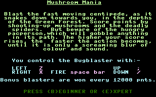 Mushroom Mania (Commodore 16, Plus/4) screenshot: Title Screen.