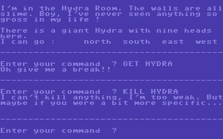 Journey to the Center of the Earth Adventure (Commodore PET/CBM) screenshot: This Hydra may be a problem...