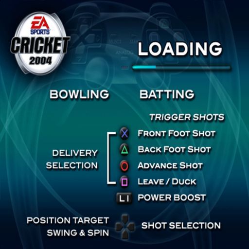 Cricket 2004 (PlayStation 2) screenshot: While the game loads it reminds the player what the buttons do