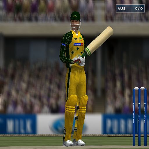 Cricket 2004 (PlayStation 2) screenshot: After each ball there are close up shots of the batsman, the bowler taking position ad/or a fielder signalling to the bowler