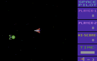 Space Pilot (Commodore 16, Plus/4) screenshot: Blast the ship.