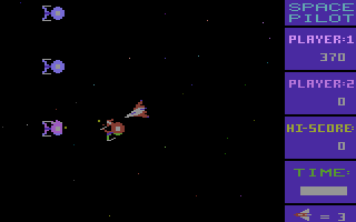 Space Pilot (Commodore 16, Plus/4) screenshot: Avoid the collision.