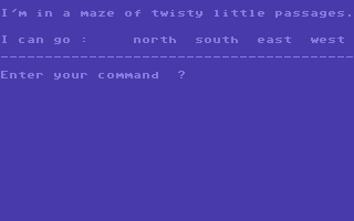 Journey to the Center of the Earth Adventure (Commodore PET/CBM) screenshot: No classic text adventure was complete without a maze or two!