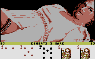Strip Poker: A Sizzling Game of Chance (Commodore 16, Plus/4) screenshot: You have two queens.