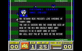 Australian Rules Football (Amstrad CPC) screenshot: Reporting on the match.