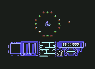 Firefly (Commodore 64) screenshot: Select a green dot three times to teleport