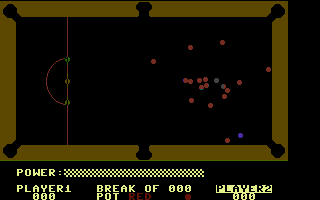 Steve Davis Snooker (Commodore 16, Plus/4) screenshot: Taking the shot.