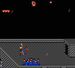 Last Action Hero (NES) screenshot: Fighting The Ripper on the rooftops