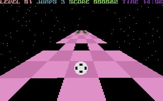 Trailblazer (Commodore 16, Plus/4) screenshot: Avoid the gaps.