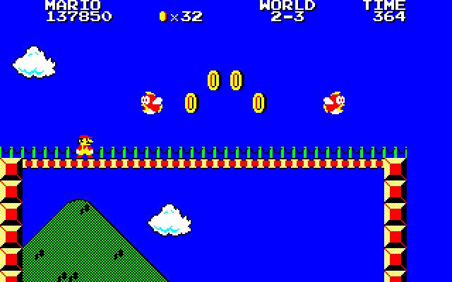Super Mario Bros. Special (Sharp X1) screenshot: Fish are jumpin' and the cotton is high...
