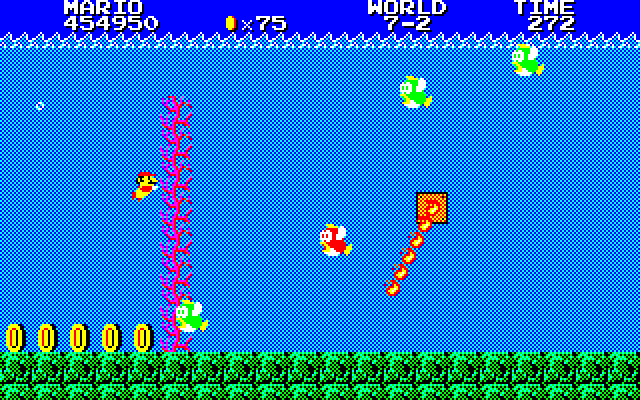 Super Mario Bros. Special (Sharp X1) screenshot: Underwater firebar? Huh?