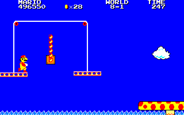 Super Mario Bros. Special (Sharp X1) screenshot: These are the kind of lifts that drop, so don't hang around