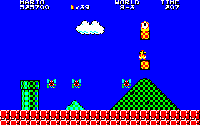Super Mario Bros. Special (Sharp X1) screenshot: Picking up this Clock adds 100 seconds to the timer