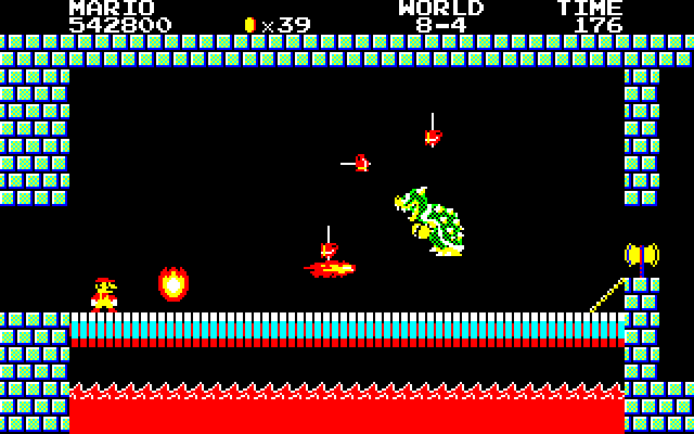 Super Mario Bros. Special (Sharp X1) screenshot: The final battle with Bowser