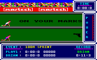 Brian Jacks Superstar Challenge (Amstrad CPC) screenshot: 100m Sprint.