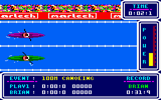 Brian Jacks Superstar Challenge (Amstrad CPC) screenshot: 100, Canoeing.