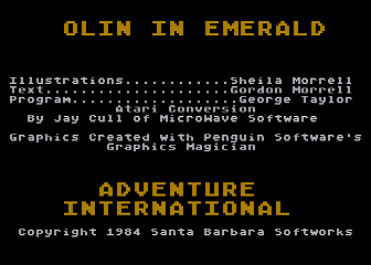 Olin in Emerald: Kingdom of Myrrh (Atari 8-bit) screenshot: Title Screen