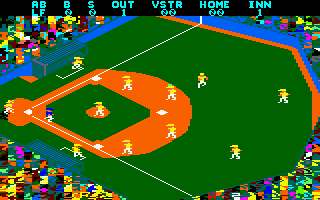 Championship Baseball (Amstrad CPC) screenshot: You've hit the ball.