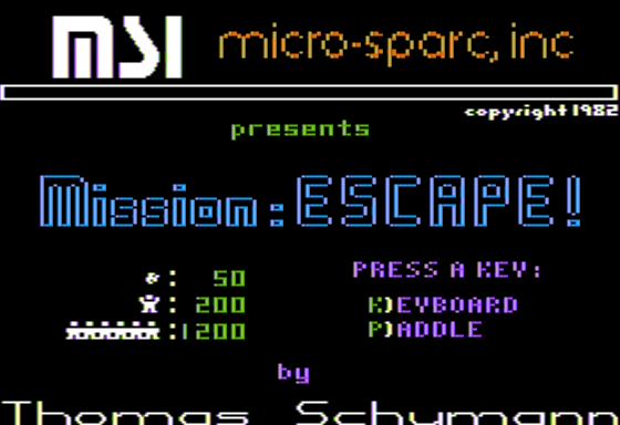 Mission: Escape! (Apple II) screenshot: Title Screen