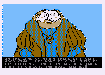 Olin in Emerald: Kingdom of Myrrh (Atari 8-bit) screenshot: We Need to Find King Olin