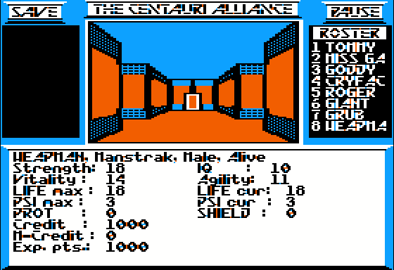 Centauri Alliance (Apple II) screenshot: Adventuring now that the party is nicely created.