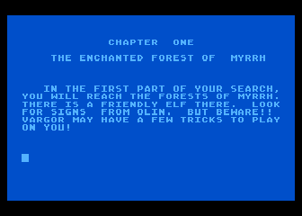 Olin in Emerald: Kingdom of Myrrh (Atari 8-bit) screenshot: Chapter One
