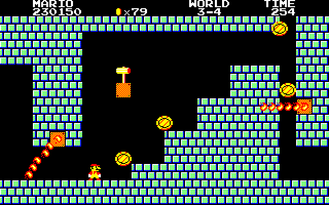 Super Mario Bros. Special (Sharp X1) screenshot: Looks like Mario will need to refresh his barrel jumping skills as Barrels make a return appearance, there's also a Hammer - the same power-up from Donkey Kong