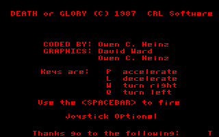 Death or Glory (Amstrad CPC) screenshot: Title Screen.