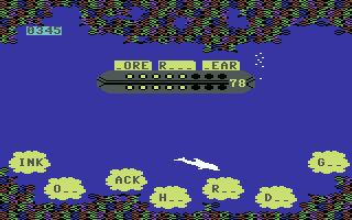 Sea Speller (Commodore 64) screenshot: Now both beginnings and endings are mixed in