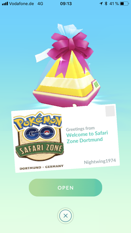 Pokémon GO (iPhone) screenshot: Version 1.77.1 - Just received a gift from a friend. These boxes contain useful items like Pokéballs, potions, berries and the special 7km egg.