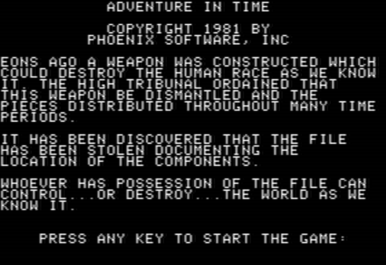 Adventure in Time (Apple II) screenshot: Title Screen