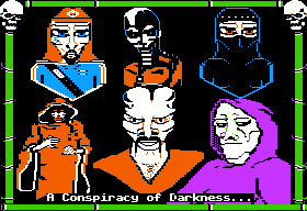 Moebius: The Orb of Celestial Harmony (Apple II) screenshot: A conspiracy of darkness!