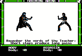 Moebius: The Orb of Celestial Harmony (Apple II) screenshot: Karate training.