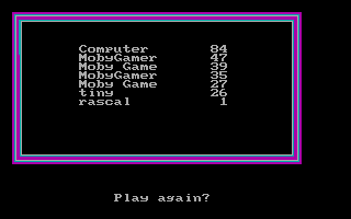 Archery (DOS) screenshot: The game keeps a high score list. When playing against the computer, even the computer can get a high score. How embarrassing!
