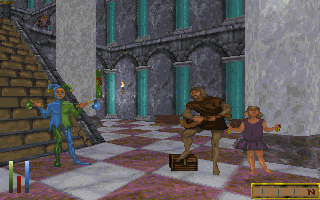 The Elder Scrolls: Chapter II - Daggerfall (DOS) screenshot: In the mood for some entertainment, sir?.. We provide that here, in Castle Daggerfall!