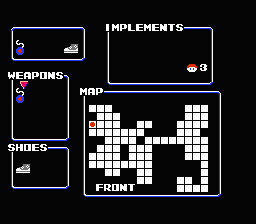 The Goonies II (NES) screenshot: Map, weapons, inventory, etc.