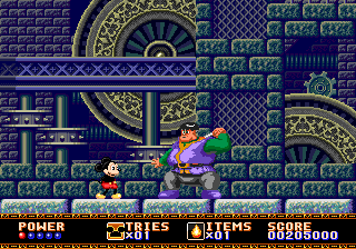 Castle of Illusion starring Mickey Mouse (Genesis) screenshot: Fighting a big but rather dumb guy