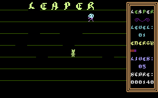 Leaper (Commodore 16, Plus/4) screenshot: Halfway up the screen.
