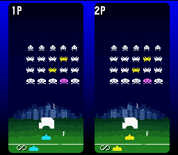 Space Invaders (SNES) screenshot: VS Mode - An additional bonus to the SNES version. Funny!