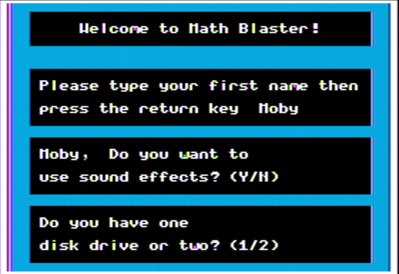 Math Blaster! (Apple II) screenshot: Initial Options