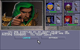 Eye of the Beholder II: The Legend of Darkmoon (DOS) screenshot: Who are you pointing at, punk?!