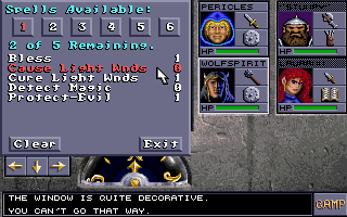 Eye of the Beholder II: The Legend of Darkmoon (DOS) screenshot: Spellbook memorization options
